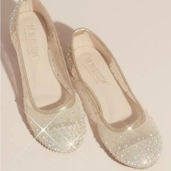 Nude Crystal Embellished Ballet Flats - Picture 1 of 4